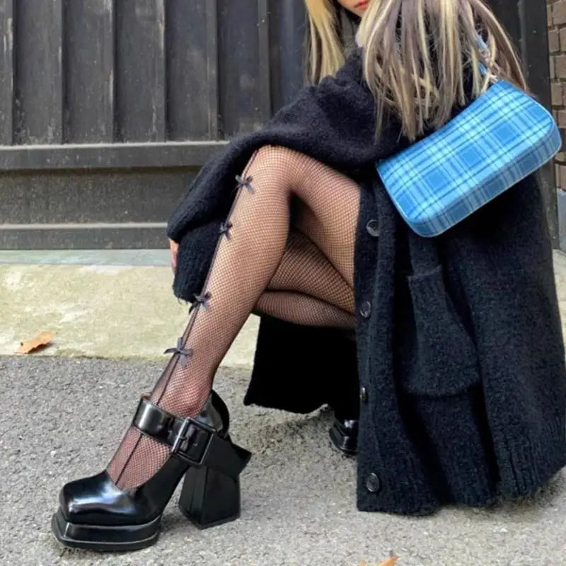 Spring and Autumn New Women's High Heels One Strap Retro Thick Heel Square Head Small Leather Shoes